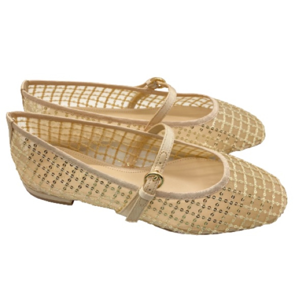 J. Crew Beige and Gold sequin Women's Flats 7